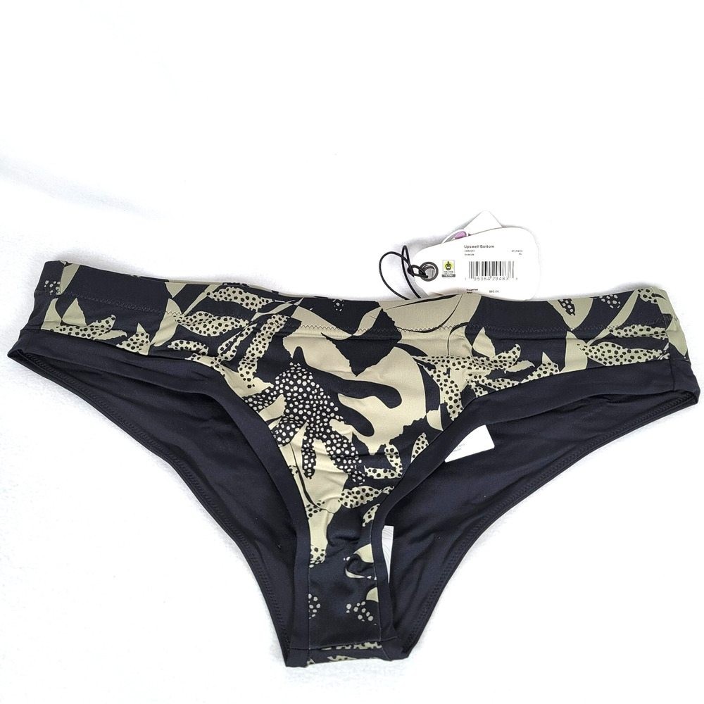 Prana Womens Seaside Upswell Swim Bikini Bottom Size XL Black Mid Rise Outdoor